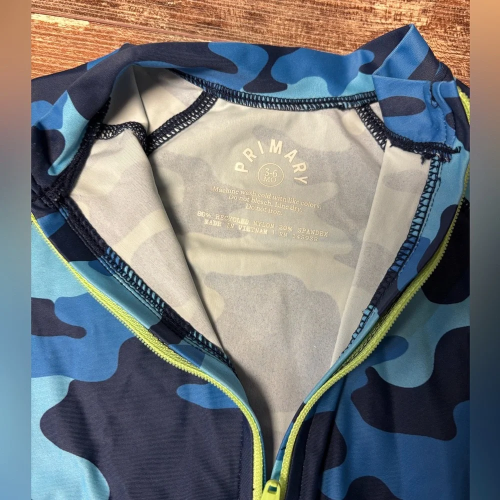 Primary | One-Piece Zipper Rash Guard Blue Camo, 3-6 Months - Picture 3 of 6